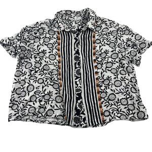 Jane‎ & Delancey Black & White Floral Short Sleeve Shirt Medium Black Tan White